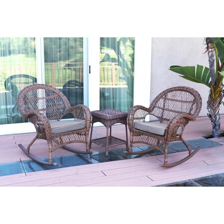 Jeco W00210-2-RCES033 Santa Maria Honey Rocker Wicker Chair Set, Steel Blue Cushions - 3 Piece W00210_2-RCES033